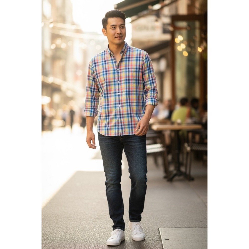 Bonobos Button Down Up Dress Shirt Colorful Plaid Standard Fit Long Sleeve Men L